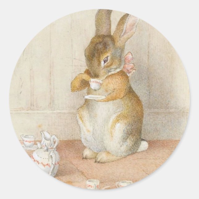 Rabbit Tee Party - Beatrix Potter Runder Aufkleber (Vorderseite)