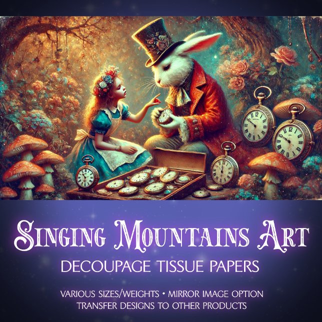 Rabbit und Alice Wonderland Forest Magic Decoupage Seidenpapier (Von Creator hochgeladen)