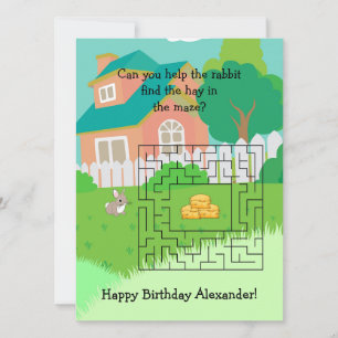 Rabbit und Hay Birthday Maze Cards für Kinder