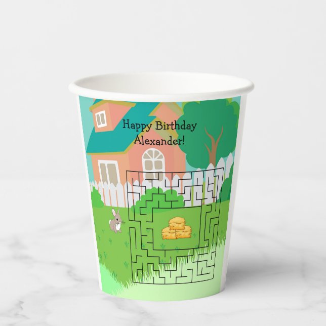 Rabbit und Hay Birthday Maze Paper Cups Pappbecher (Vorderseite)