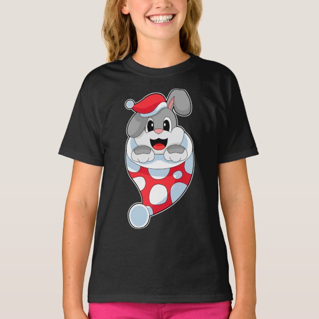 Rabbit Weihnachts-Weihnachtsmannmütze T-Shirt (Vorderseite)