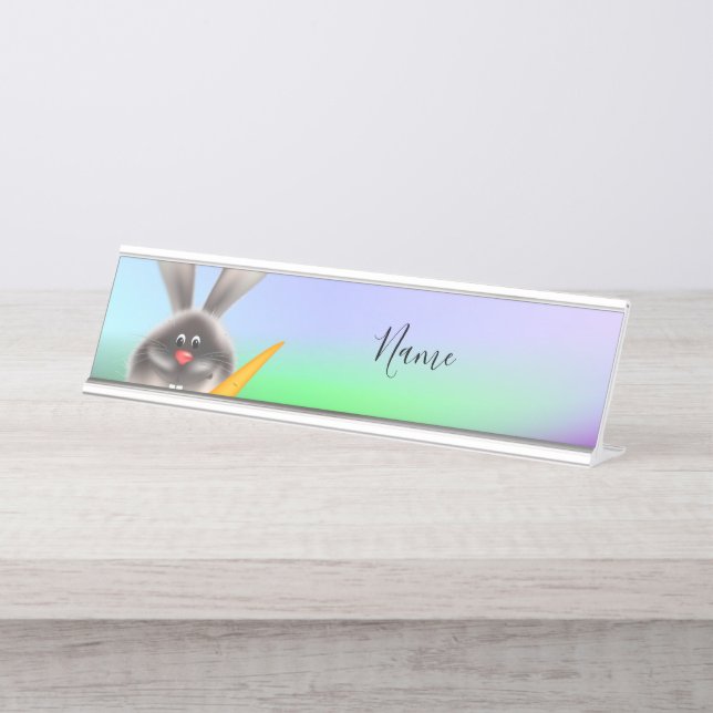 Rabbit with Carrot Schreibtischnamensplakette (Vorderseite )