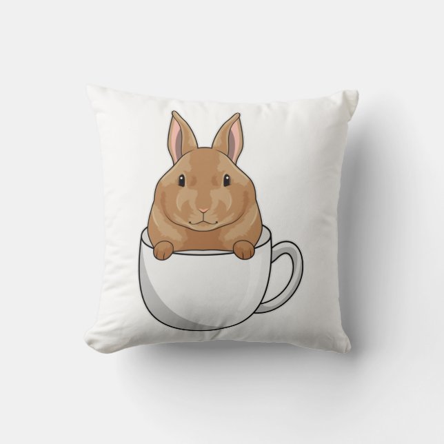 Rabbit with Cup of Coffee Kissen (Vorderseite)