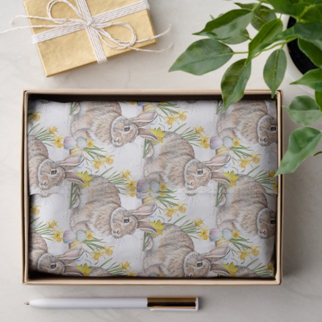 Rabbit with Daffodils  All-Over Print  Seidenpapier (Geschenk)