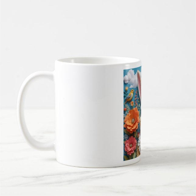 Rabbit with flowers art mug kaffeetasse (Links)