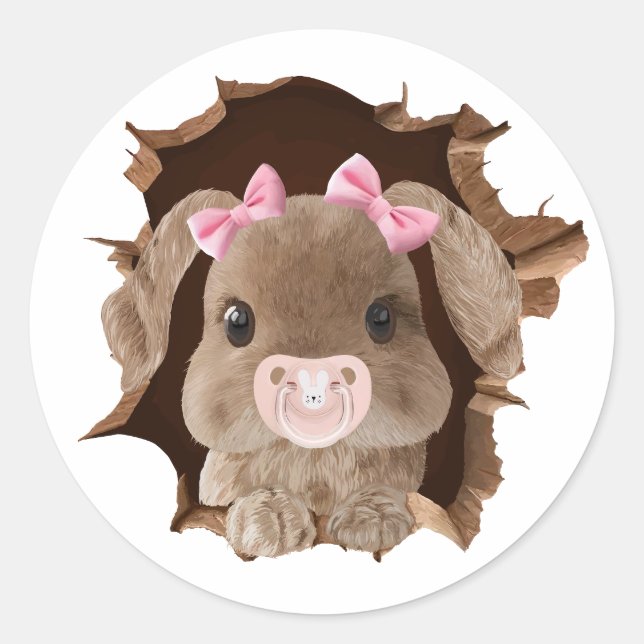 Rabbit with pacifier runder aufkleber (Vorderseite)