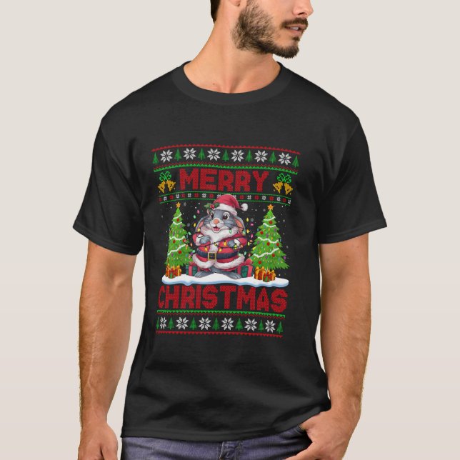 Rabbit Xmas Tree Lights Ugly Santa Rabbit Christma T-Shirt (Vorderseite)