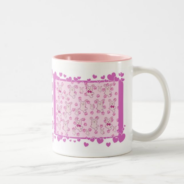 RABBITS & HEARTS-Tasse Zweifarbige Tasse (Rechts)