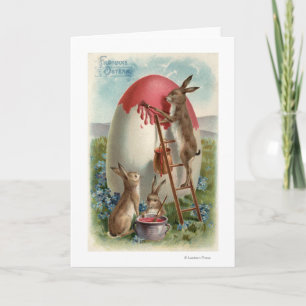 Rabbits Painting an Egg Feiertagskarte