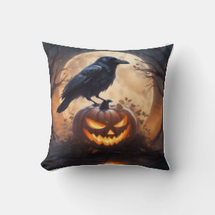 Rabe auf Jack-O-Lantern-Kissen Kissen