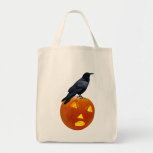 Rabe auf Jack-o-Lantern-Tragetasche Tragetasche