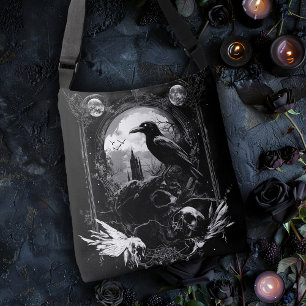 Rabe auf Totenköpfen Tragetaschen Mit Langen Trägern