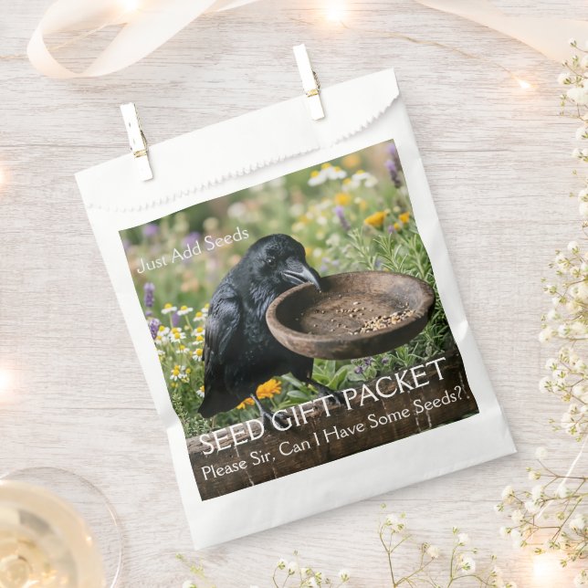 Rabe, der um Sämereien bittet, Gartenpackung Geschenktütchen (Ausgeschnitten)
