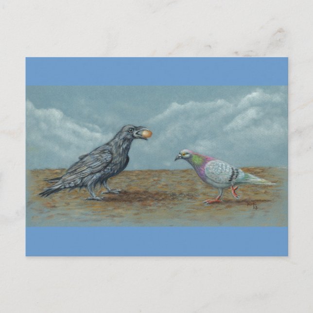 Rabe mit Ei belästigt durch Pigeon Postcard Postkarte (Vorderseite)