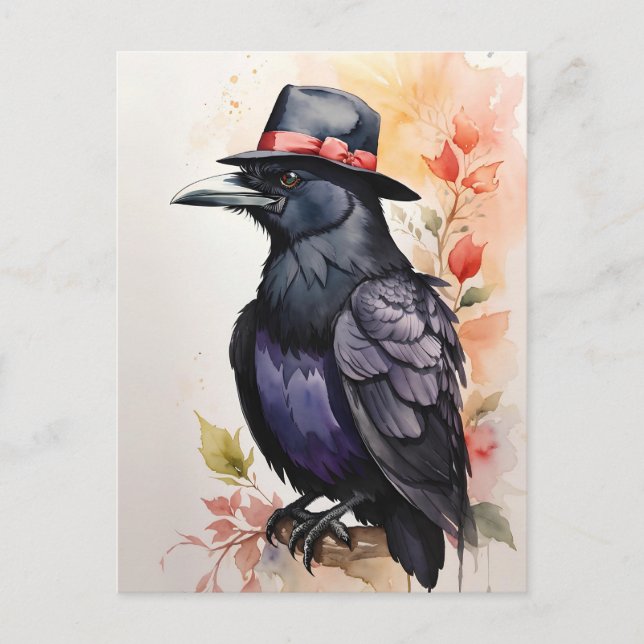 Rabe mit Fedora-Hut Postkarte (Vorderseite)