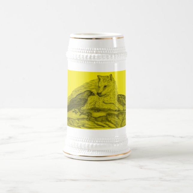 Rabe mit Wolf schwarz gelb Design Bierglas (Mittel)
