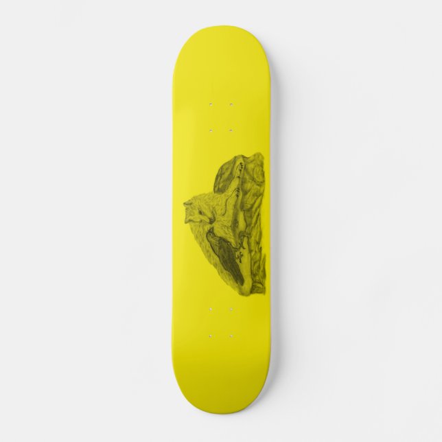 Rabe mit Wolf schwarz gelb Design Skateboard (Vorderseite)