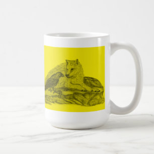 Rabe mit Wolf schwarz gelb Design Tasse