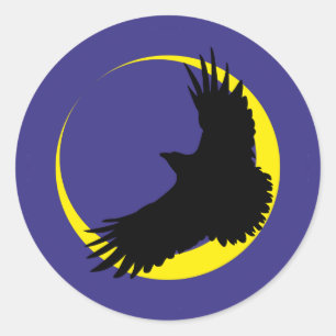 Rabe Mond Halbmond raven moon crescent Runder Aufkleber