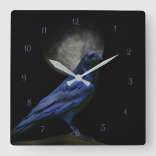 Rabe oder Crow Magic Gothic Clock Quadratische Wanduhr