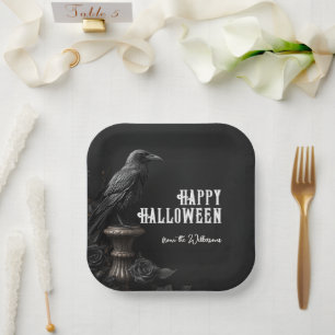 Rabe & Schwarze Rose Gothic Halloween Benutzerdefi Pappteller