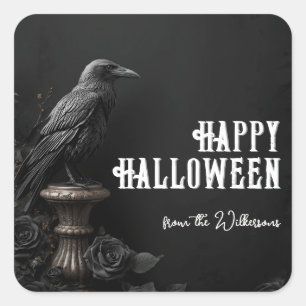 Rabe & Schwarze Rose Gothic Halloween Benutzername Quadratischer Aufkleber
