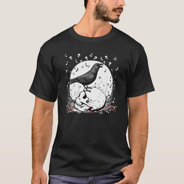 Rabe singt Lied des Todes auf Schädel-Illustration T-Shirt (Vorderseite)