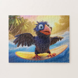 Rabe surft im tropischen Paradies mit Palmen Puzzle