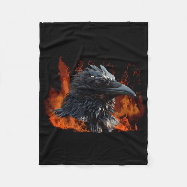 Rabe und Flammen Fantasy-Design Fleecedecke (Vorderseite)