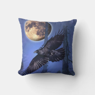 Rabe und Mond Fantasy-Wurfkissen Kissen
