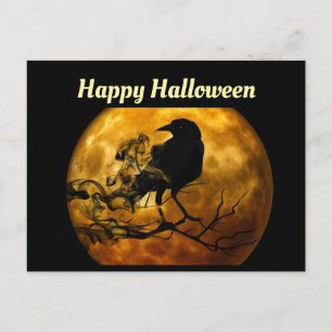 Rabe und Mond Halloween-Postkarte Postkarte
