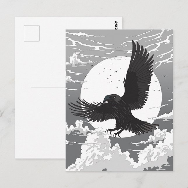 Rabe und Mond Postkarte (Vorne/Hinten)