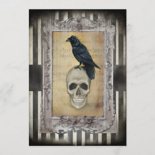 Rabe und Totenkopf Halloween Einladung