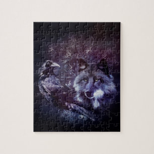 Rabe und Wolf - Vegvisir und Baum des Lebens Puzzle