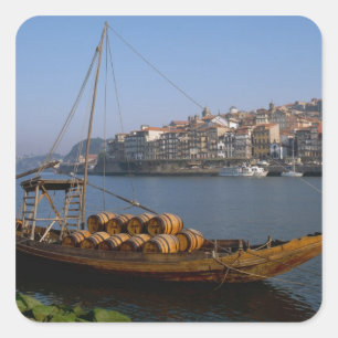 Rabelo Boats, Porto, Portugal Quadratischer Aufkleber