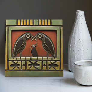 Raben-Eltern & Ameisen Art Deco Nouveau Wanddekora Fliese