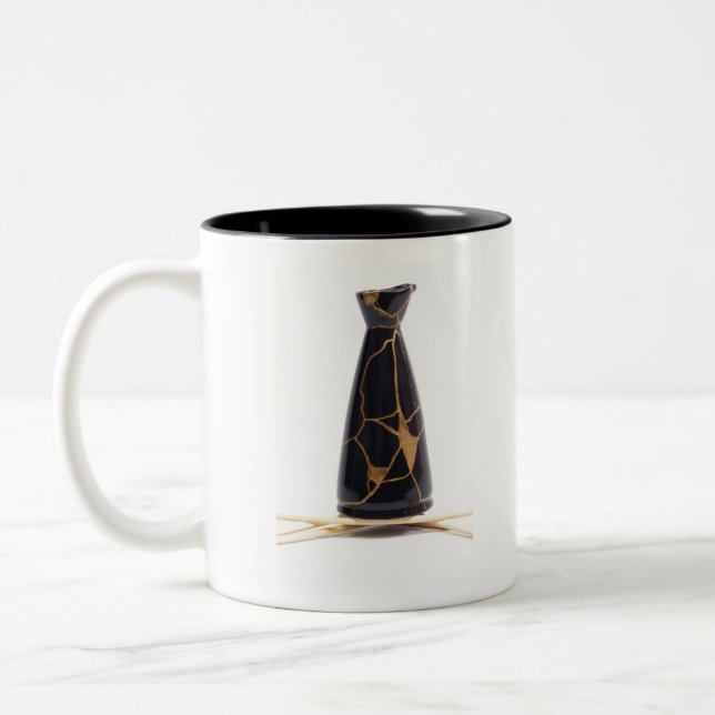 Raben-GoldKintsugi schwarze Grund-Flasche Zweifarbige Tasse (Links)