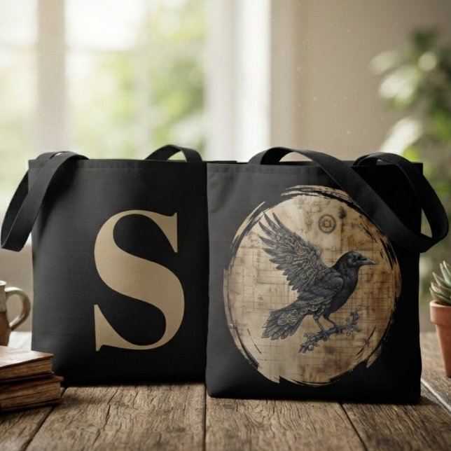 Raben-Gotik-Steampunk-Kunst (Steampunk raven tote bag for book lovers on daily library trips.)