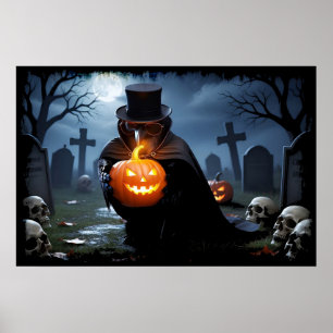 Raben-Halloween-Friedhof mit Kürbissen und Totensc Poster