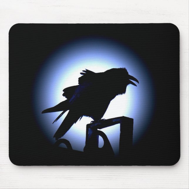 Raben-Silhouette gegen Vollmond Mousepad (Vorne)