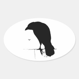 Raben-Silhouette - Vintage-Goth-Raben & Krähen Ovaler Aufkleber