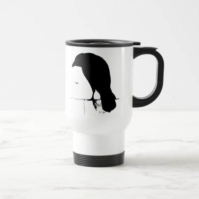 Raben-Silhouette - Vintage Goth Raben u. Krähen Reisebecher (Rechts)