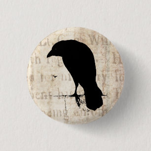 Raben-Silhouette - Vintage Retro Raben & Krähen Button