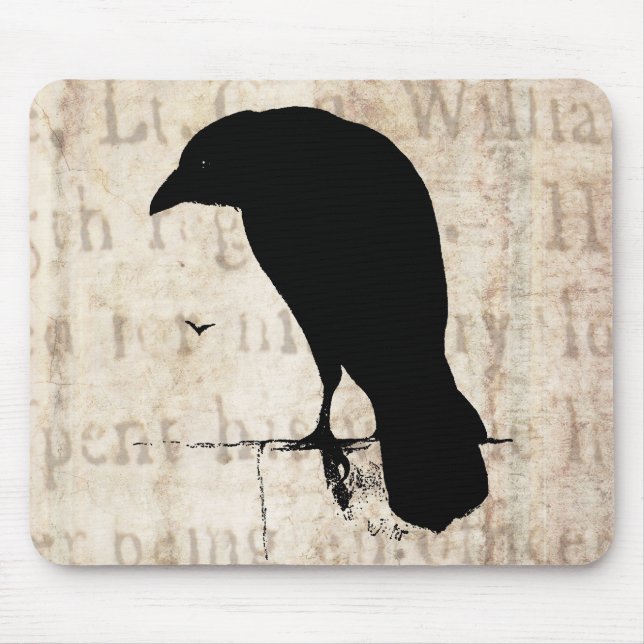 Raben-Silhouette - Vintage Retro Raben u. Krähen Mousepad (Vorne)