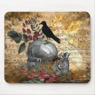 Raben-Skelett-Schädel und Spinne Mousepad