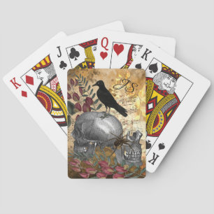Raben-Skelett-Schädel und Spinne Spielkarten