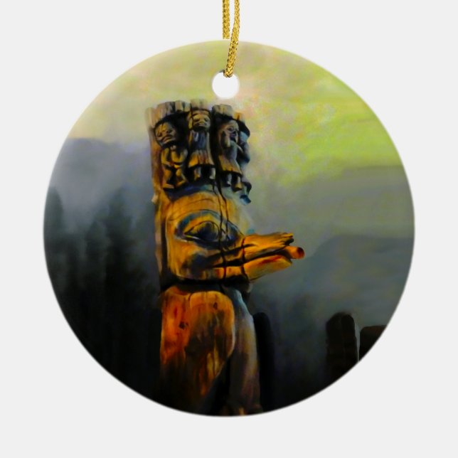 Raben-Totempfahl Keramik Ornament (Vorne)