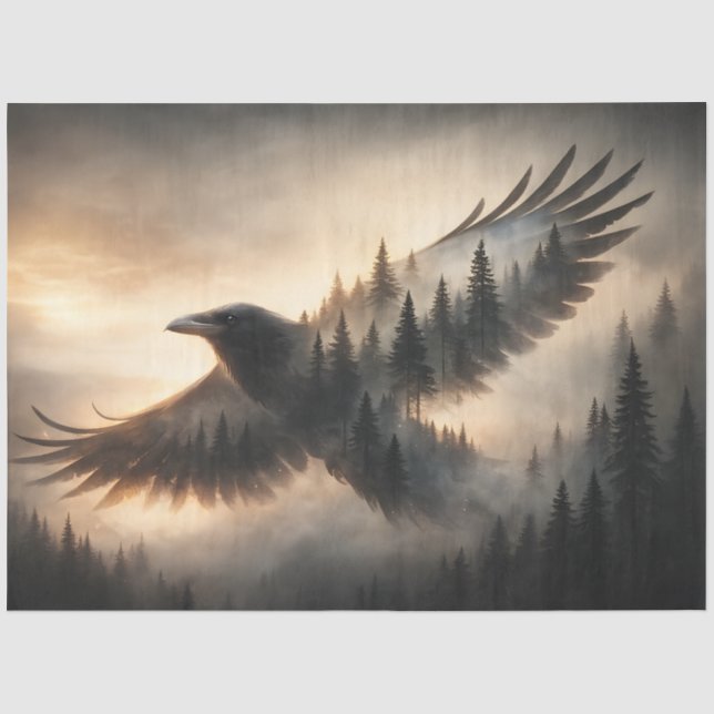 Raben-Wald-Silhouette-Decoupage-Papier Seidenpapier (Vorderseite)