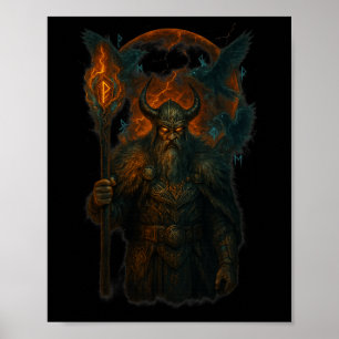 Raben-Wiking-Halloween-Design nordischer Zauberer Poster