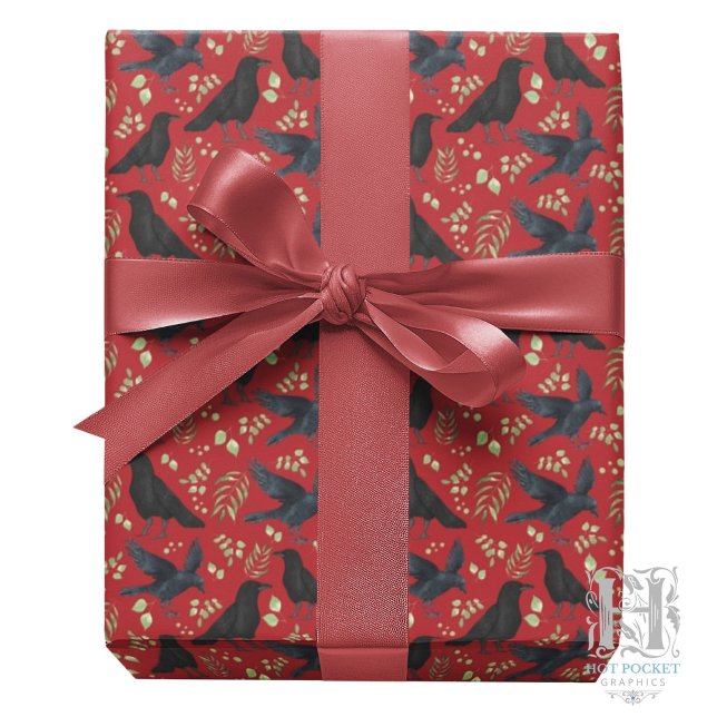 Raben-Wrap-Papier in Rot Geschenkpapier (Von Creator hochgeladen)